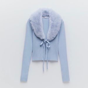 FAUX FUR TRIM KNIT CARDIGAN